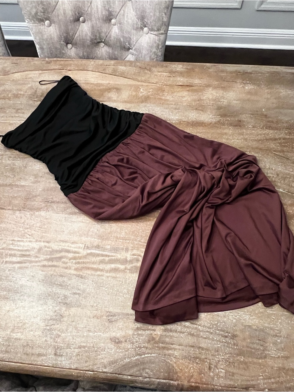 Anthropologie Black and Brown Strapless Midi Dress